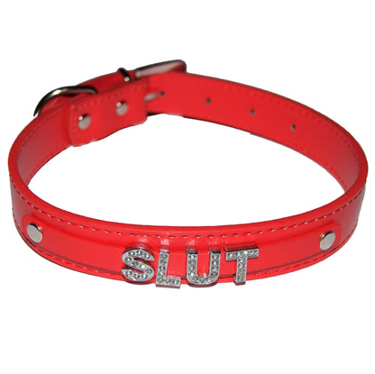 SLUT Fetish Collar Sub Slave Princess Black, Red, Pink, Blue & White