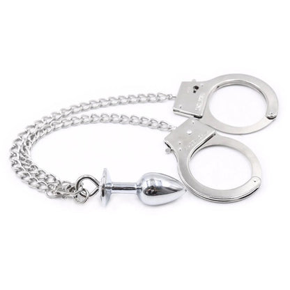 Handcuffs and Connecting Chain Restraint to Princess Anal Butt Plug